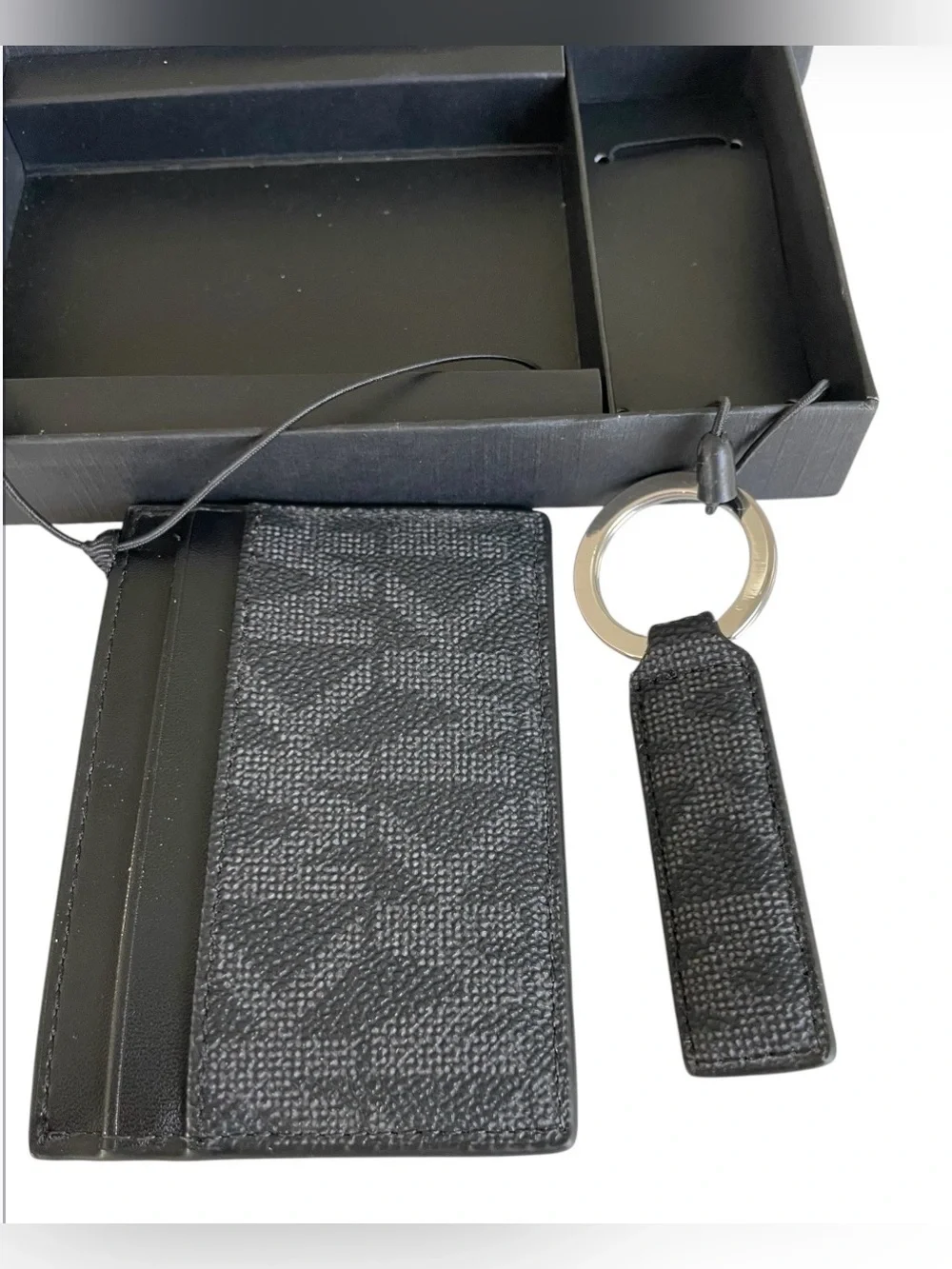 Michael Kors Black Logo Card Case Wallet & Key Fob Gift Set Boxed MSRP $98